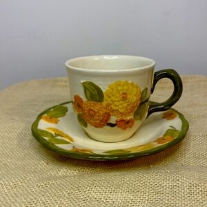 Poppy trail by Merlot sculptured zinnia pattern cup and saucer